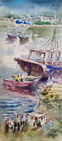 Farrukh Naseem, 11 x 30 Inch, Watercolor On Paper, Seascape Painting, AC-FN-116